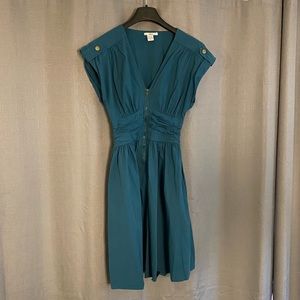 Bar III Teal Cap-Sleeve Zip-Front Fit-and-Flare Dress